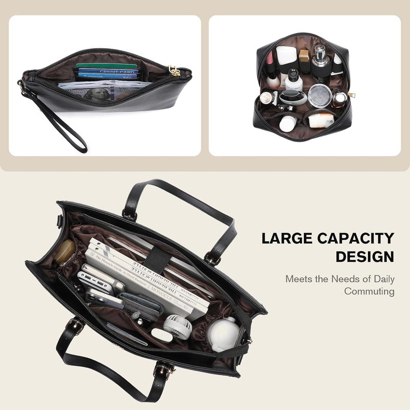 Keyli 4pc Sets Laptop Bag for Women Large Leather Laptop Briefcase with USB Charging Port Computer Shoulder tote Bags Purse - Image 5